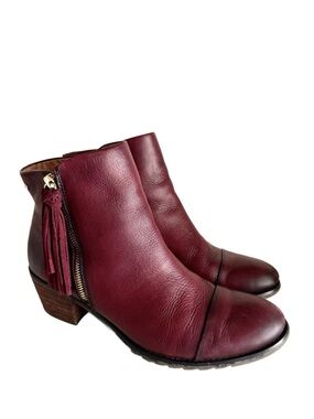 Pikolinos Andorra Leather Tassel Ankle Boots Burgundy Red Size 41 GUC